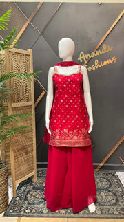 Pink Benarasi Silk Sleeveless Palazzo Set