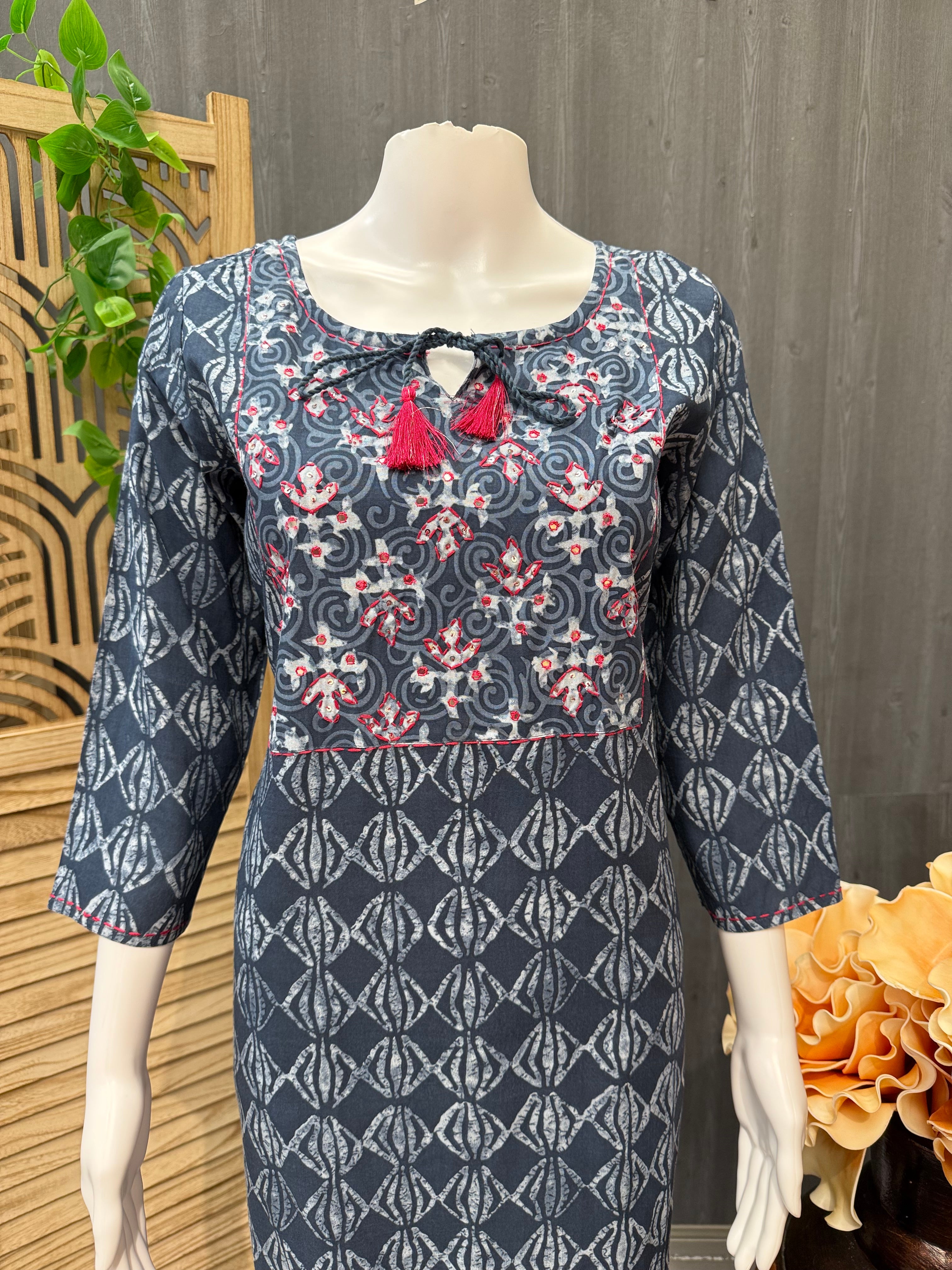 Indigo Blue- Pure Cotton Kurti with Side pocket