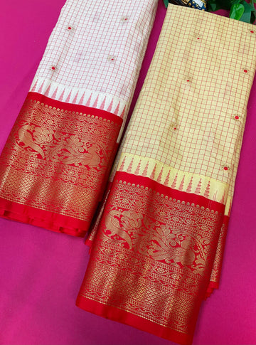 Semi Gadwal Silk Checks Saree