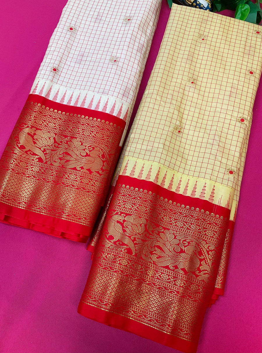 Semi Gadwal Silk Checks Saree