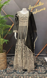 Heavy Party Wear Georgette Long Dress - Full Front & Back Work