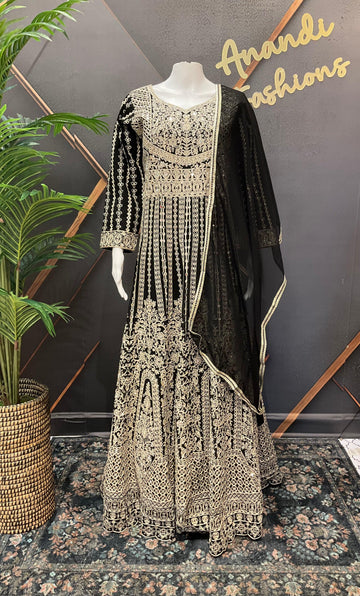 Heavy Party Wear Georgette Long Dress - Full Front & Back Work