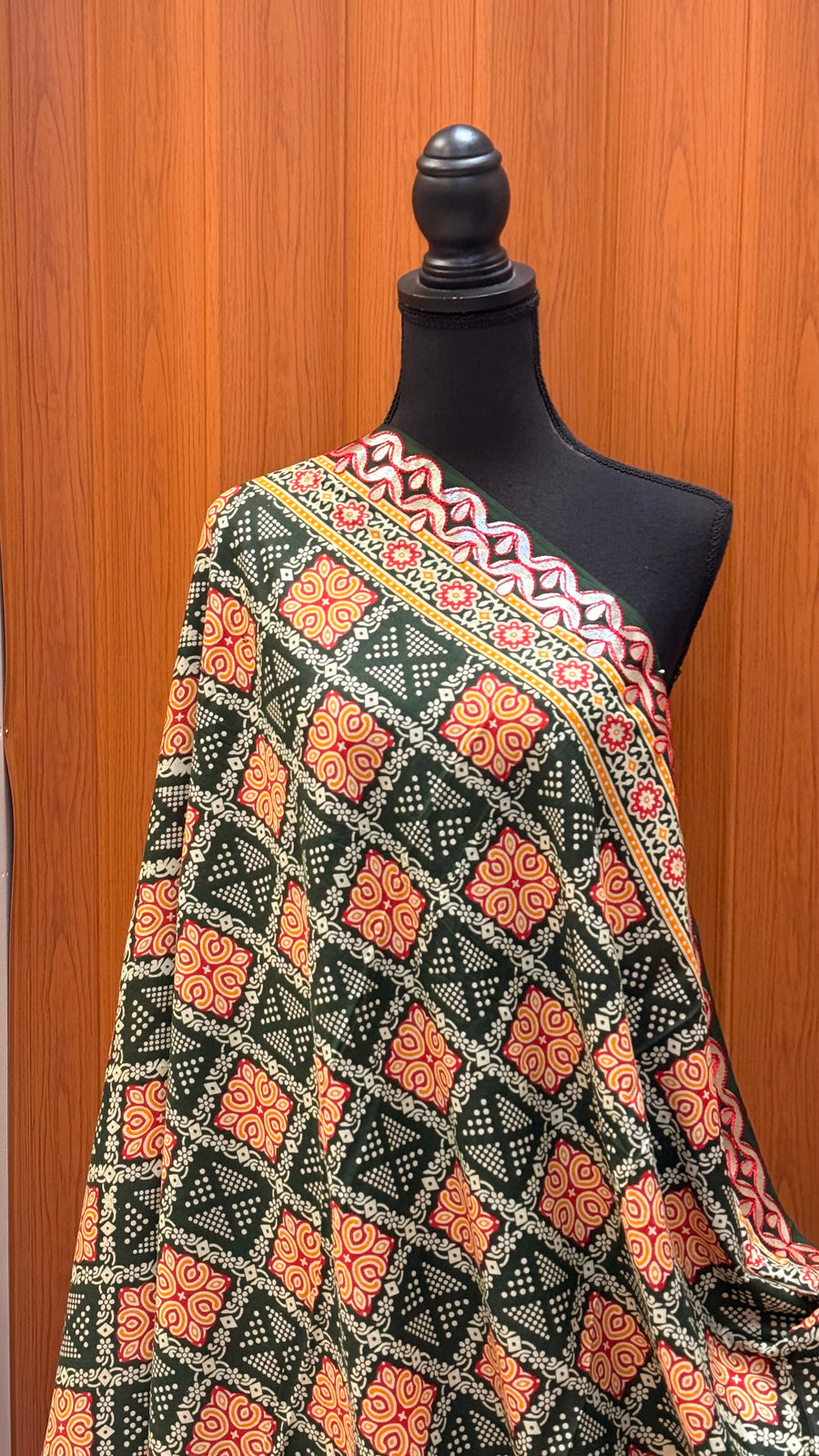 Green Ajrakh Print Dupatta with Gota Patti Border