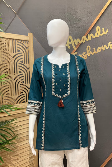 Peacock Blue -Pure Cotton Short Kurti