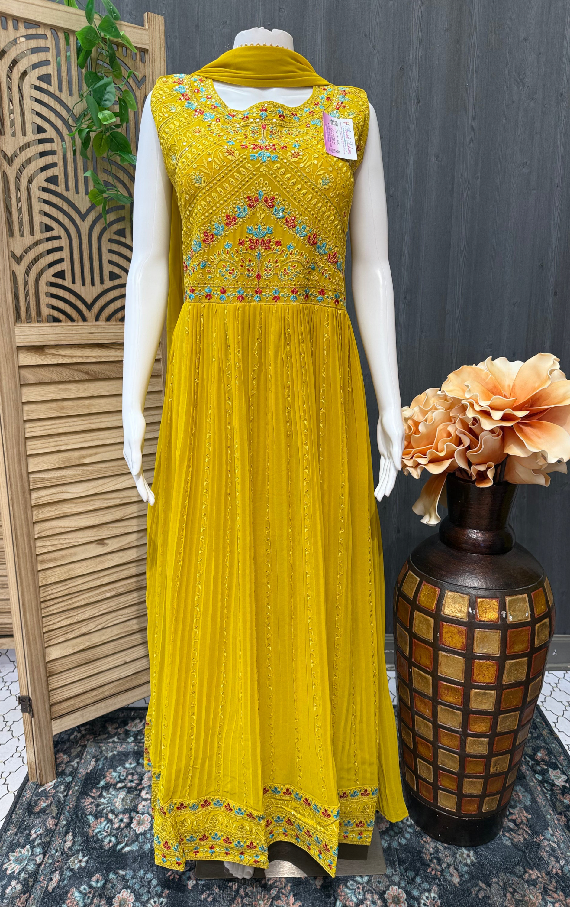 Mustard Yellow Long Party Wear Dress