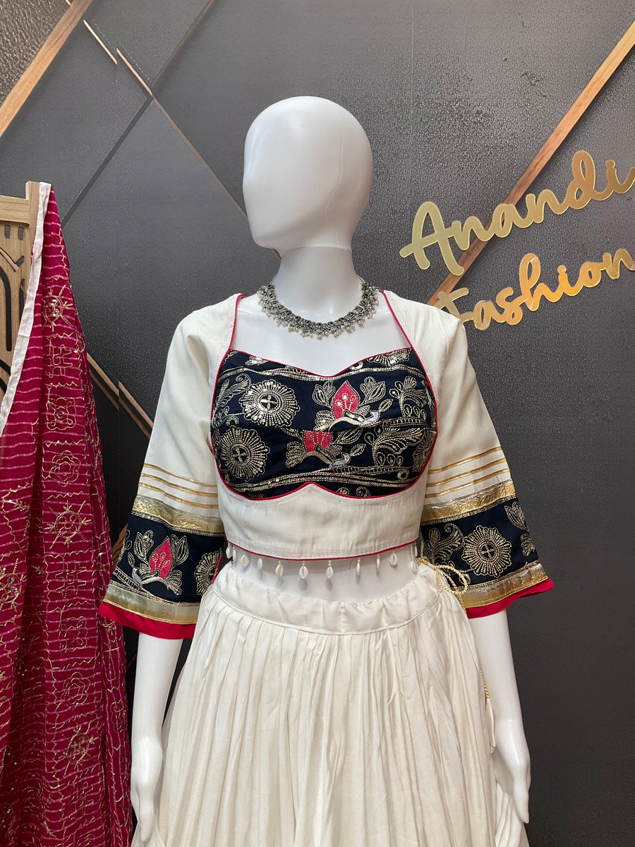 Women's Garba White Silk Chaniya Choli