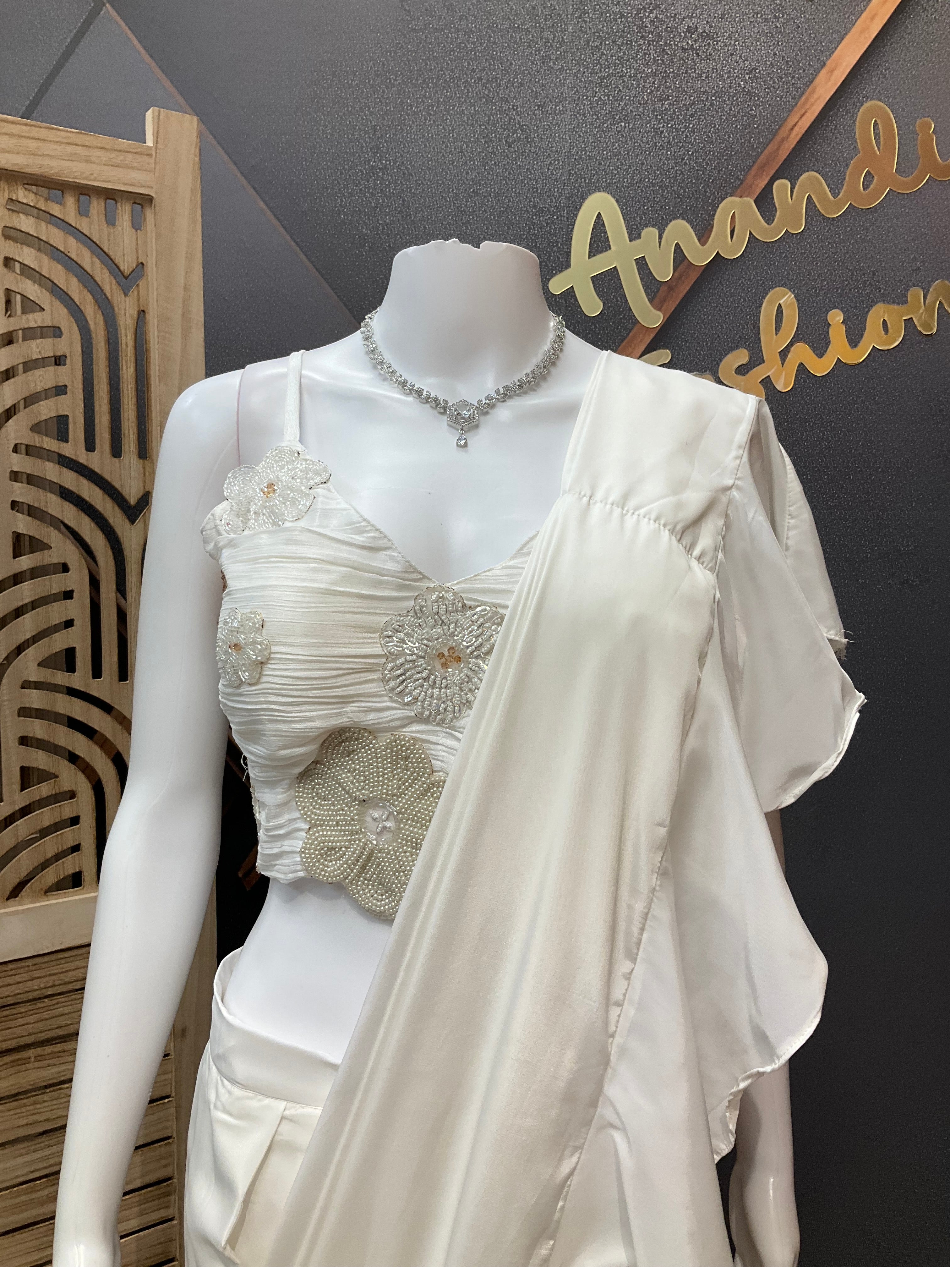 White Ready to wear Saree