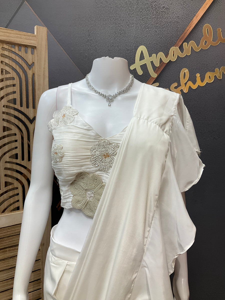 White Ready to wear Saree