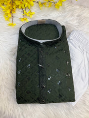 Green Rayon Chikankari Men’s wear Kurta set