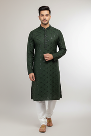 Green Rayon Chikankari Men’s wear Kurta set