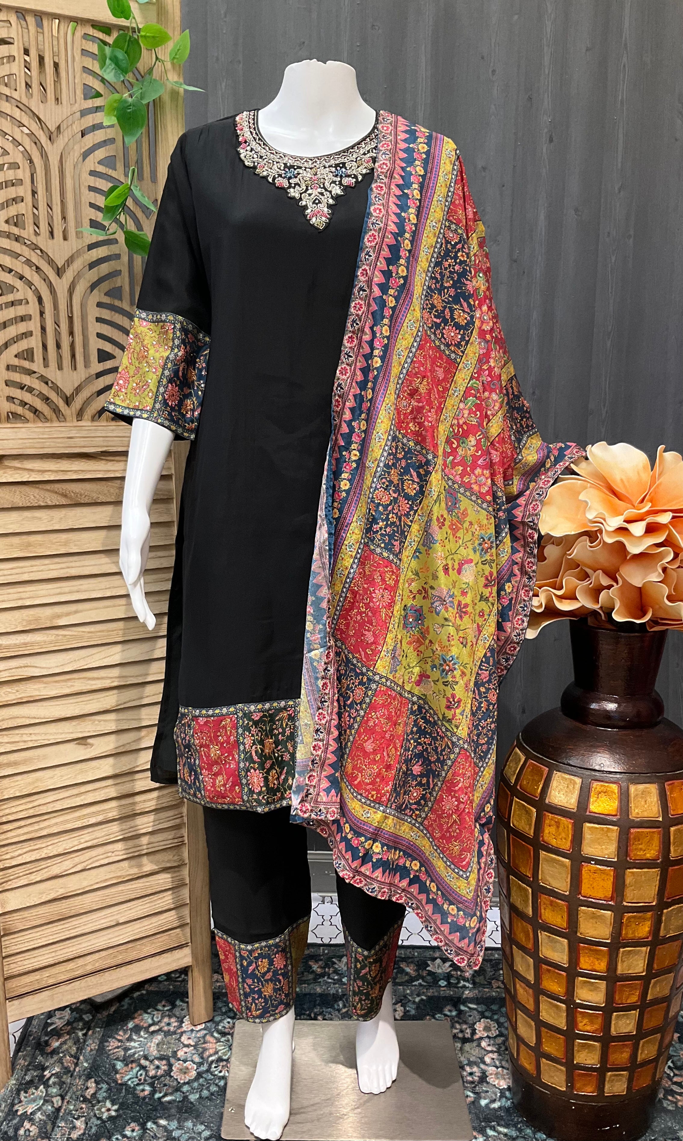 Teen Girls/size 40 - Party Wear Chudidhar set with Multicolor Dupatta