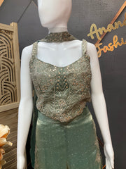 Mint Green Indo Western Party Wear Palazzo set