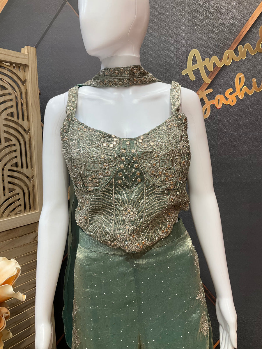 Mint Green Indo Western Party Wear Palazzo set