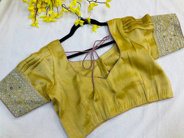Oragnza Tissue Embroidery work saree with Stitched blouse