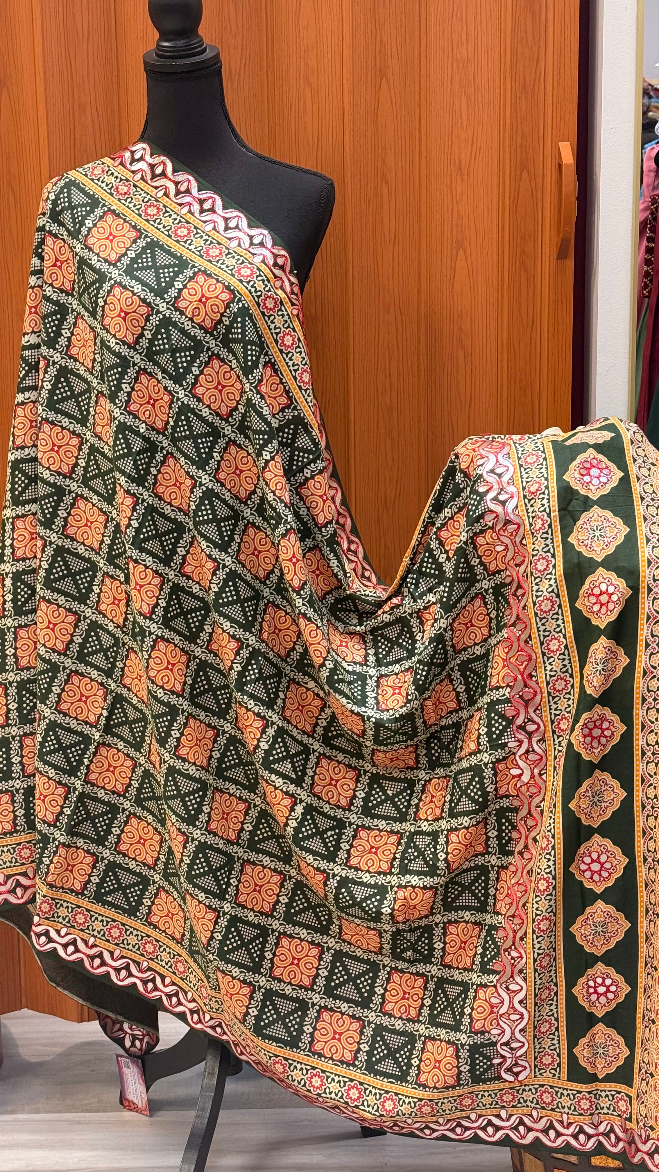 Women's Green Ajrakh Print Dupatta with Gota Patti Border - Women - Dupatta - Anandi Fashions