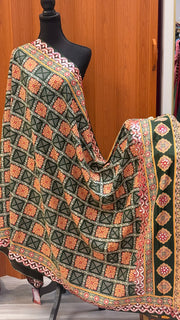 Green Ajrakh Print Dupatta with Gota Patti Border
