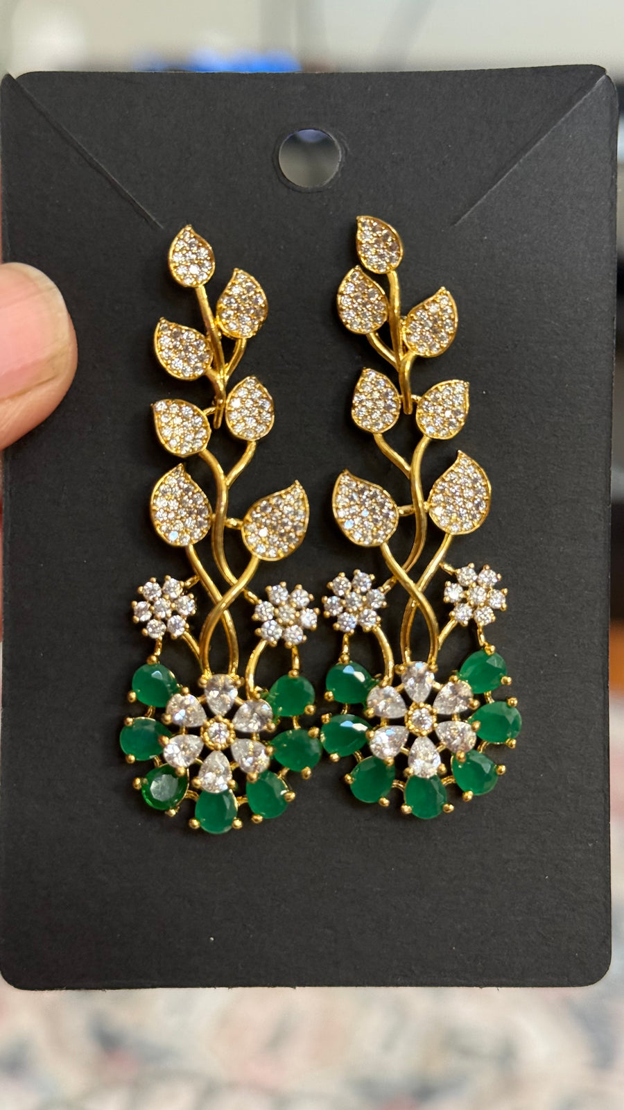 CZ Earrings with Emerald Stones - Jewelry - Earrings - Anandi Fashions