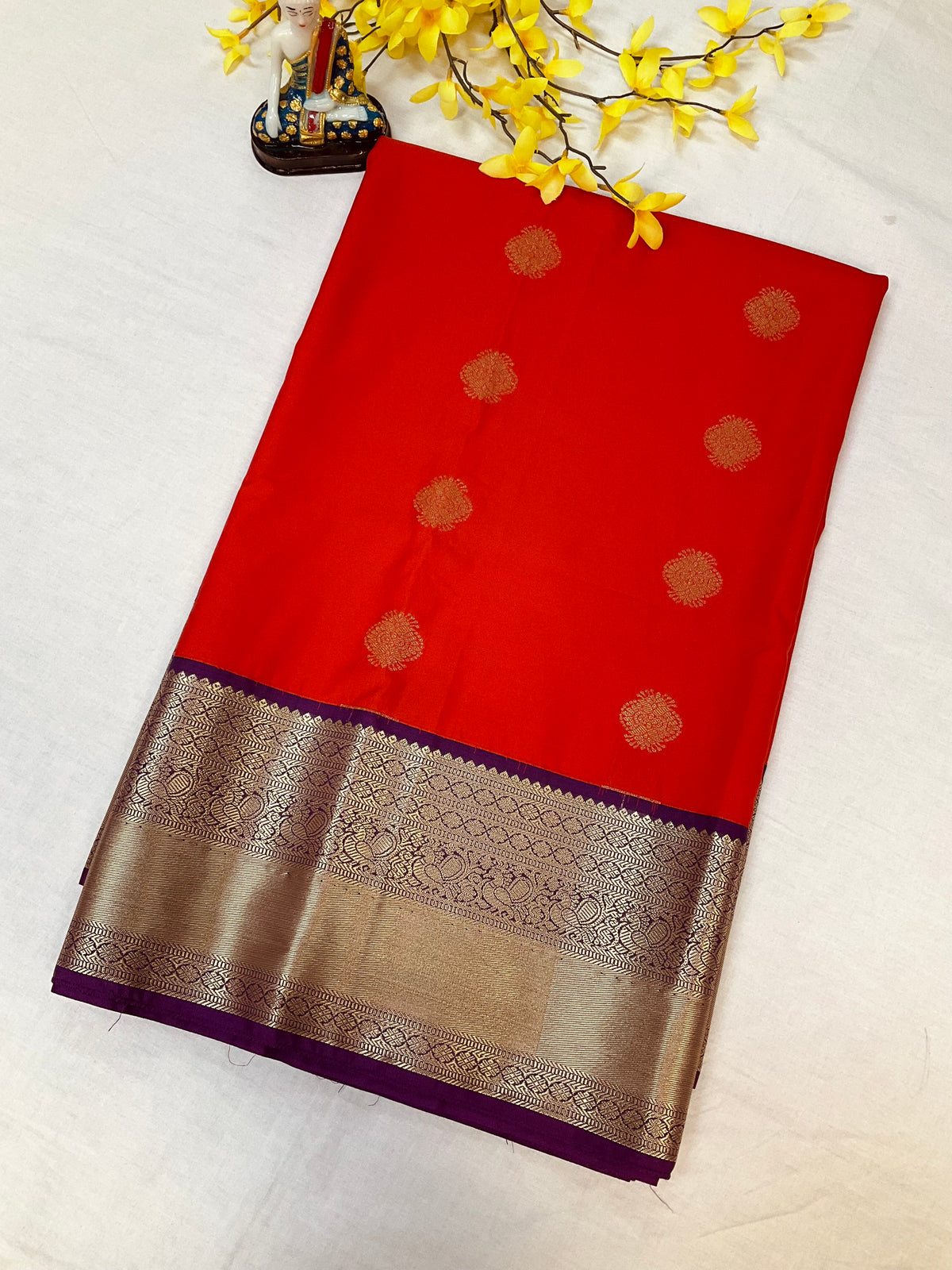 Semi Silk Red Saree with Work Stitched Blouse