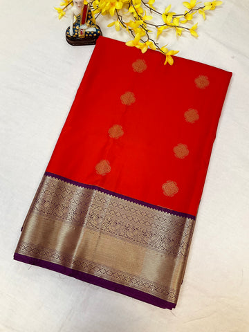 Semi Silk Red Saree with Work Stitched Blouse