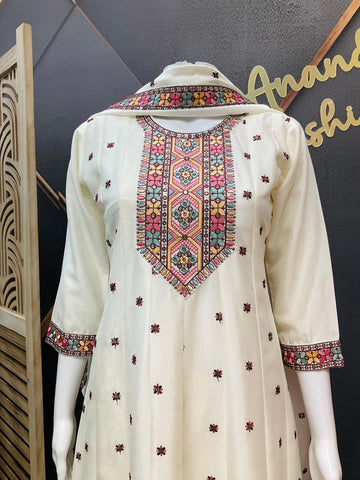 Teenage Girls Half White Anarkali Kurti Set - Vichitra Silk Party Wear