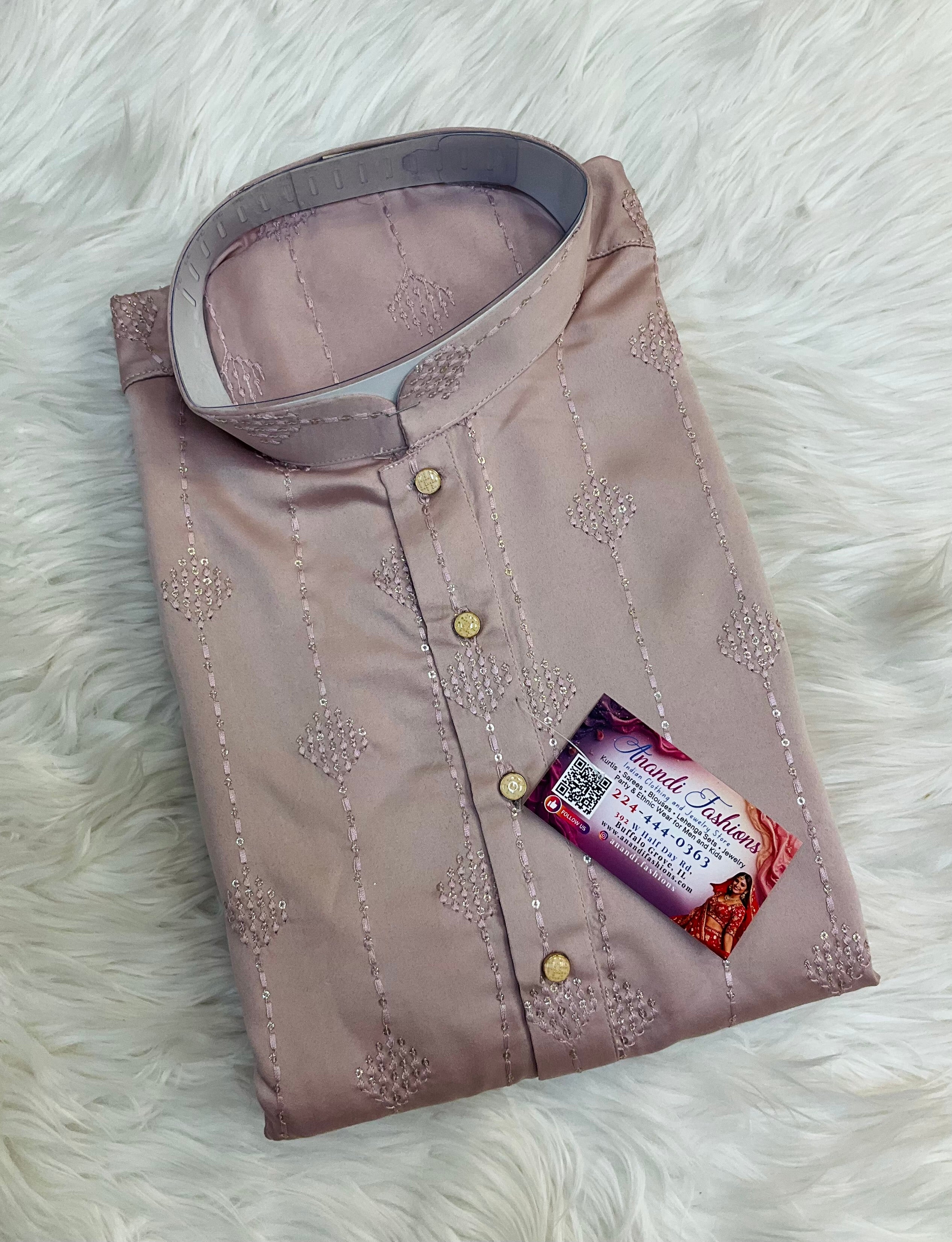 Light Onion Pink Mens Silk kurta set