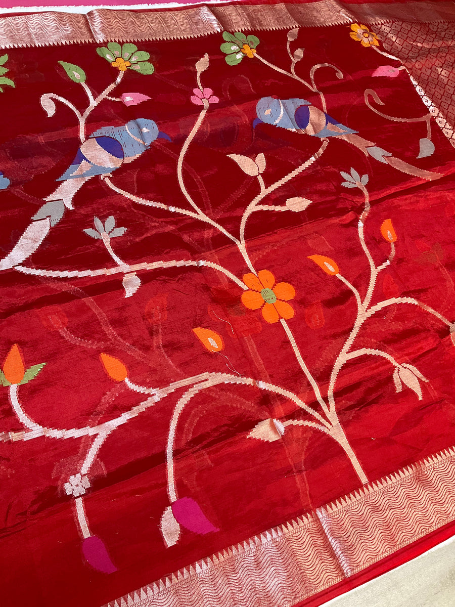 Rust orange Paper Silk saree