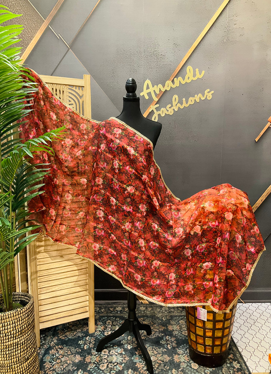 Digital Print Floral Organza Dupatta