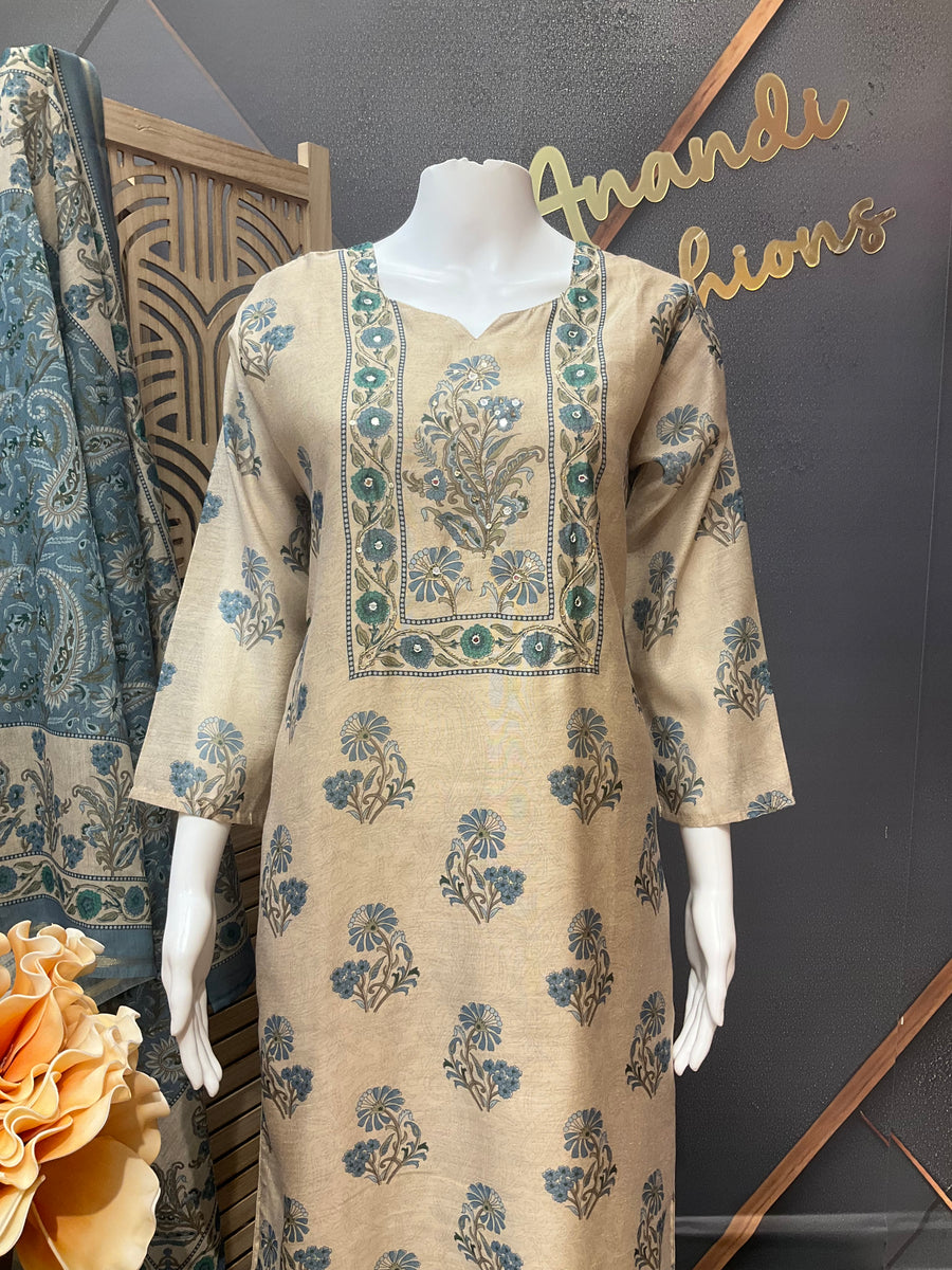 Chanderi Silk Floral Kurti set
