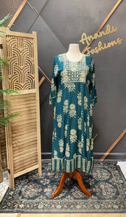 Plus Size Rama Green Pure cotton Anarkali Kurti