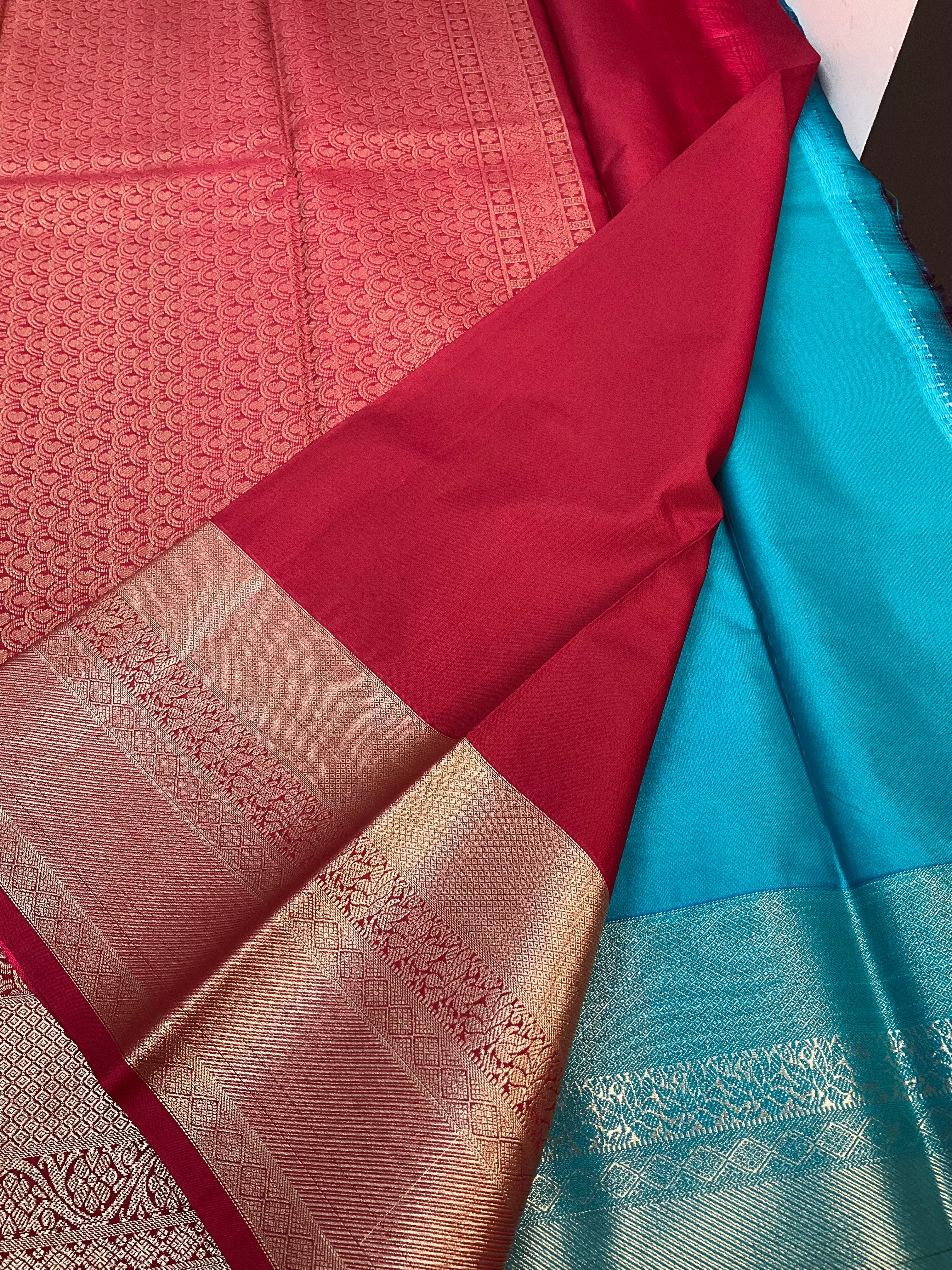 Blue Semi Silk Kanjeevaram Saree