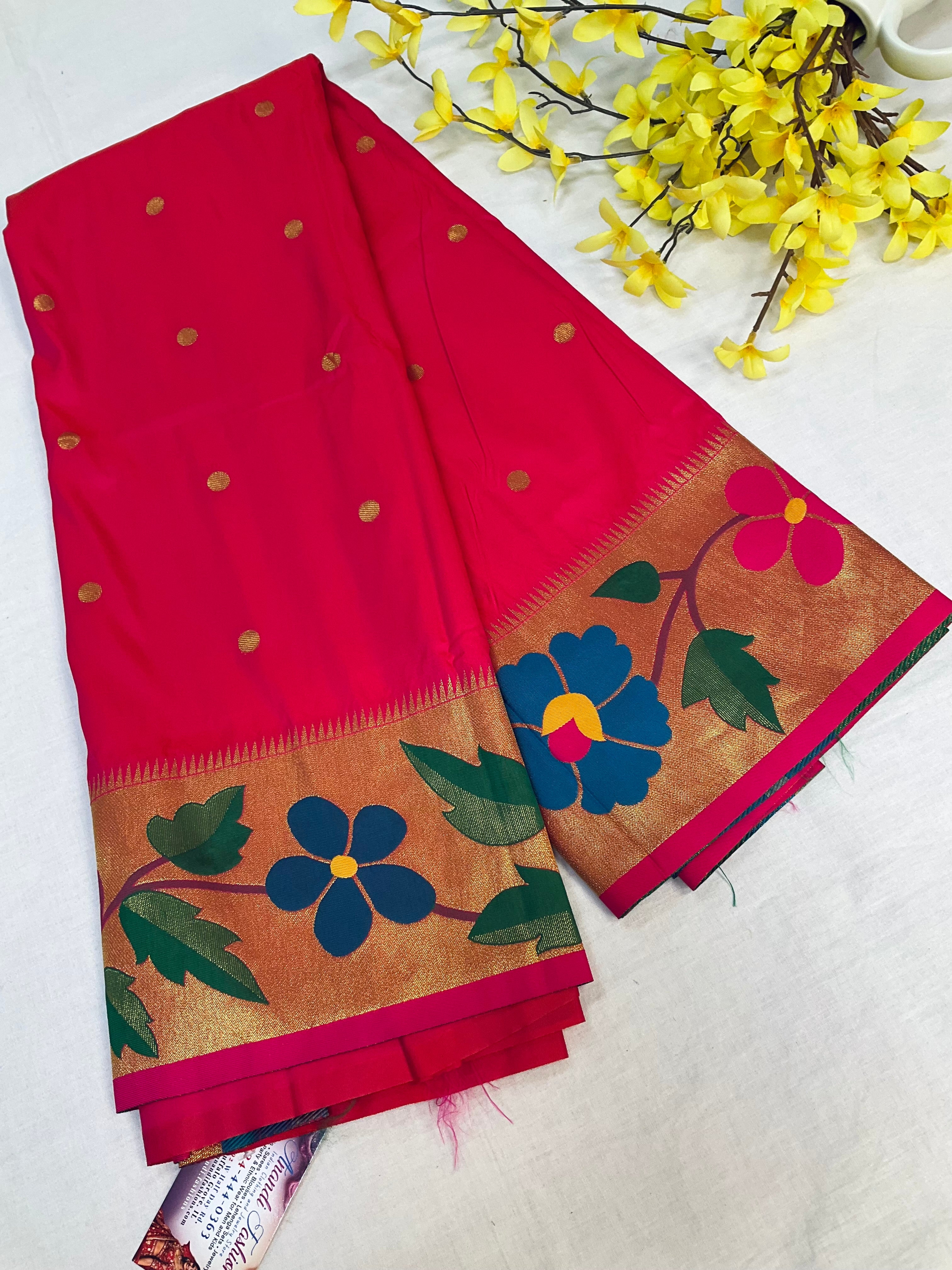 Pink Semi Silk Paithani Saree