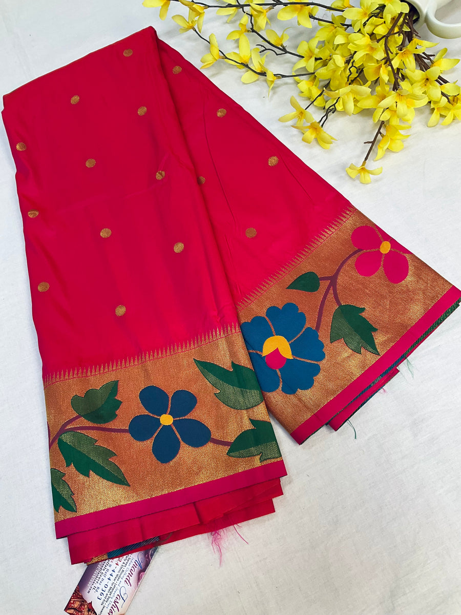 Pink Semi Silk Paithani Saree