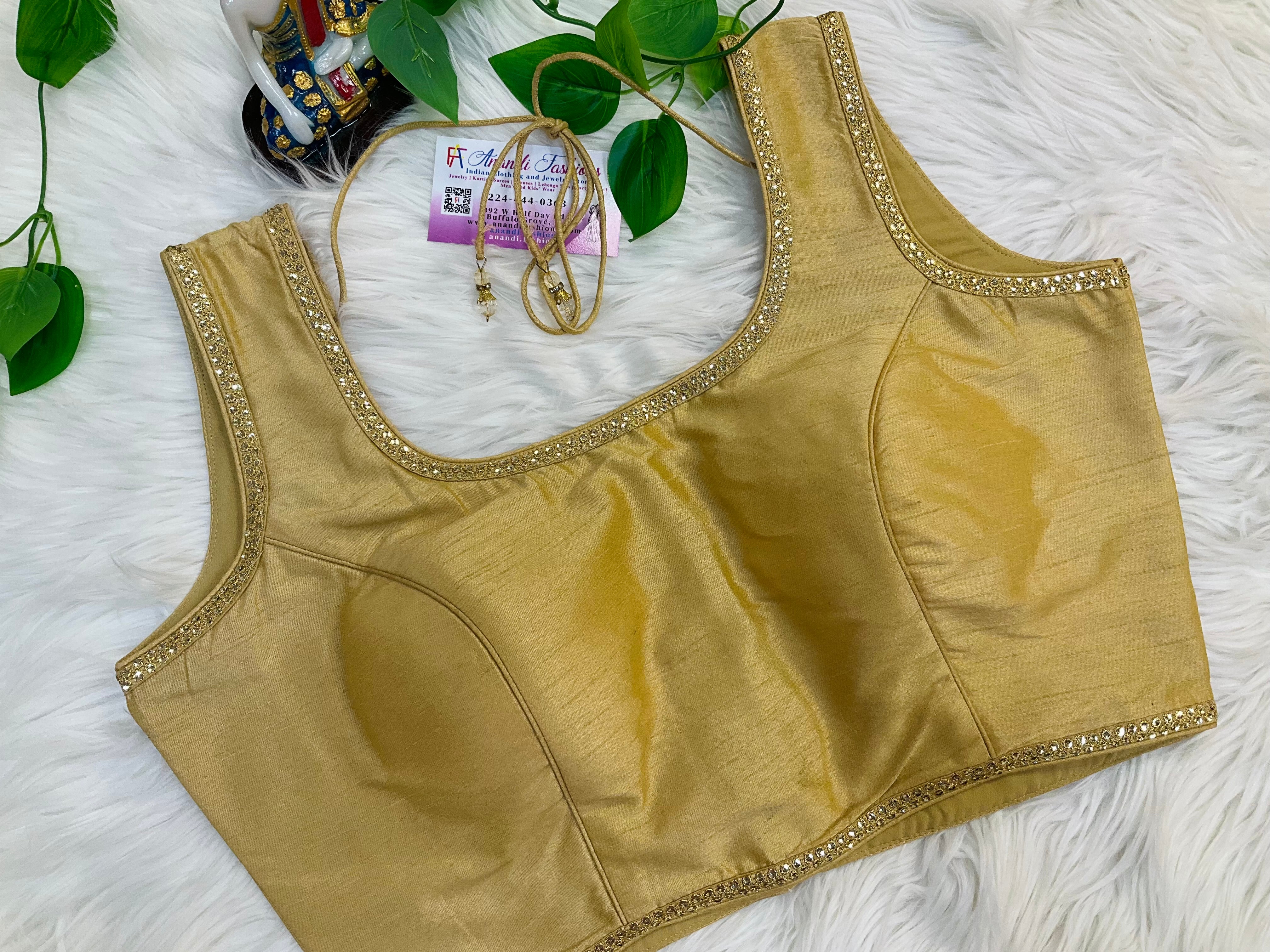 Gold -sleeveless Back Opening blouse - Raw Silk Size 38