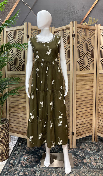 Green - Pure Cotton Long Kurti/Frock