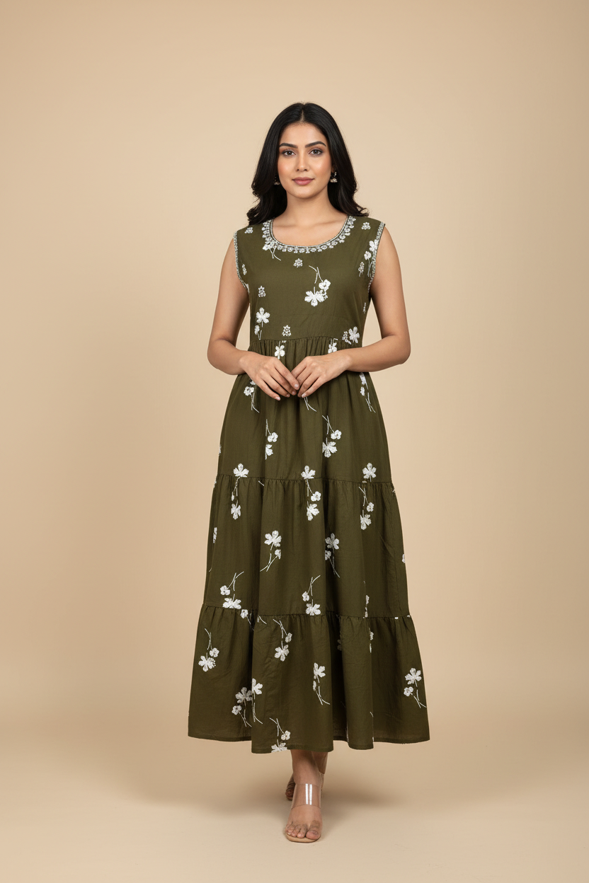 Green - Pure Cotton Long Kurti/Frock