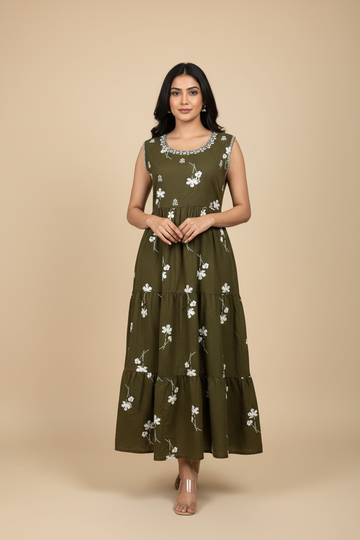 Green - Pure Cotton Long Kurti/Frock