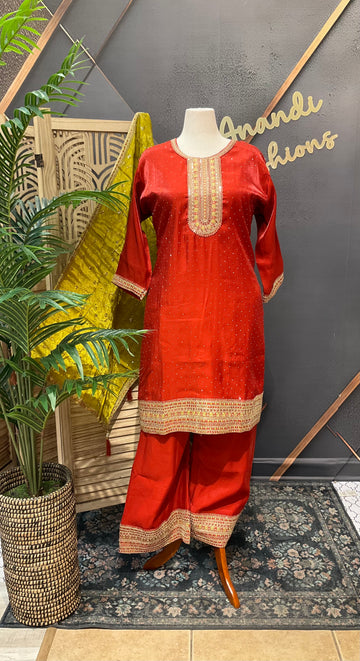 Plus Size - Burnt Orange Party Wear Kurti set
