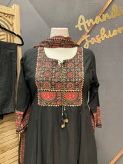 Plus size Black Pure Cotton Anarkali