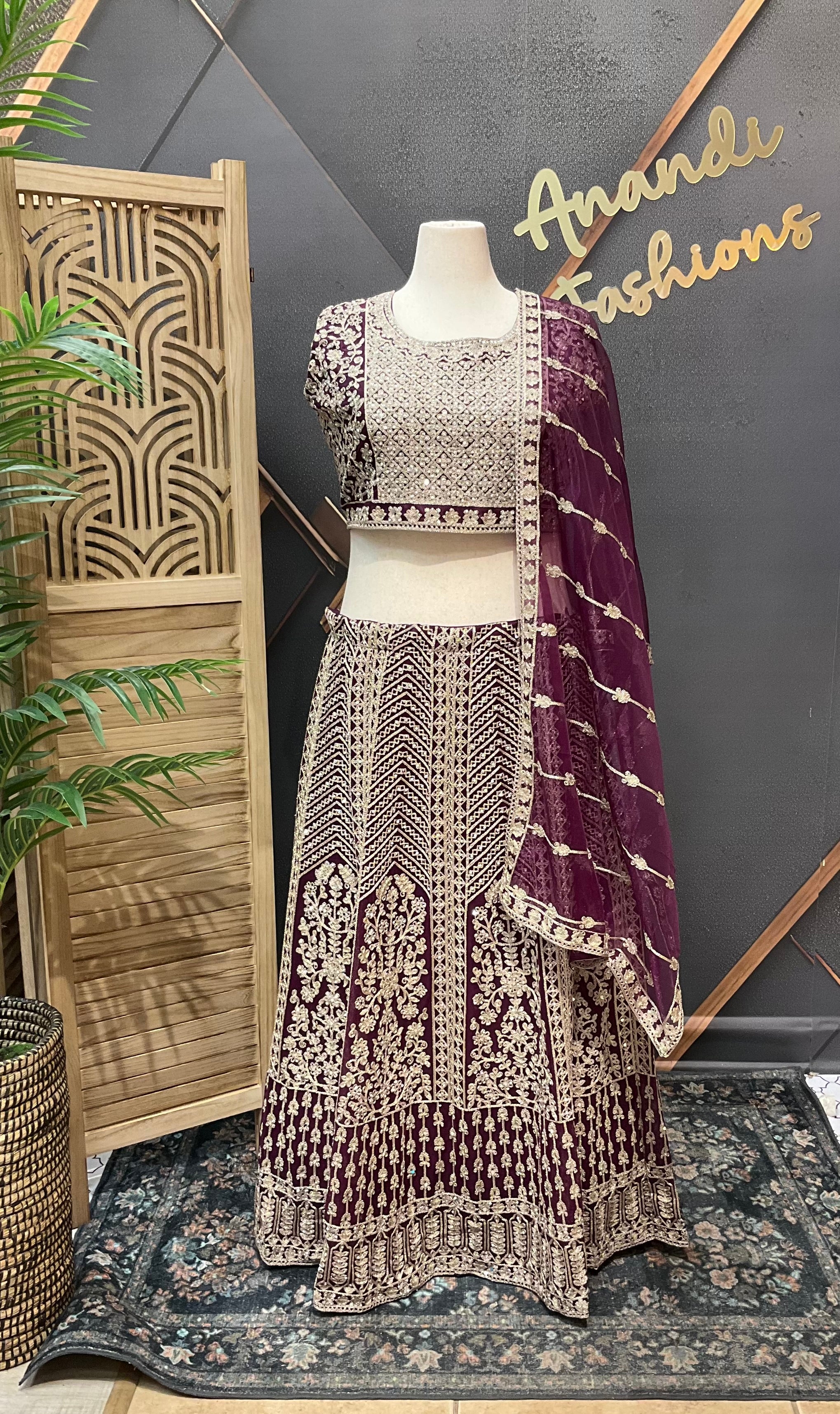 Plus Size Wine Heavy Work Lehenga sets