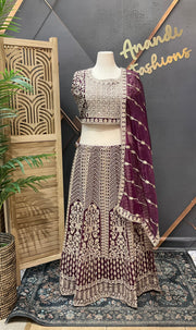 Plus Size Wine Heavy Work Lehenga sets