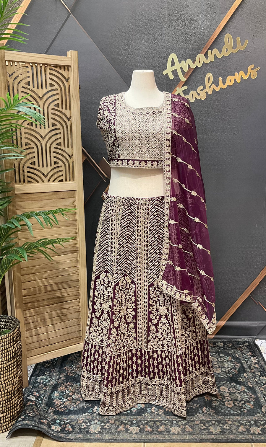 Plus Size Wine Heavy Work Lehenga sets