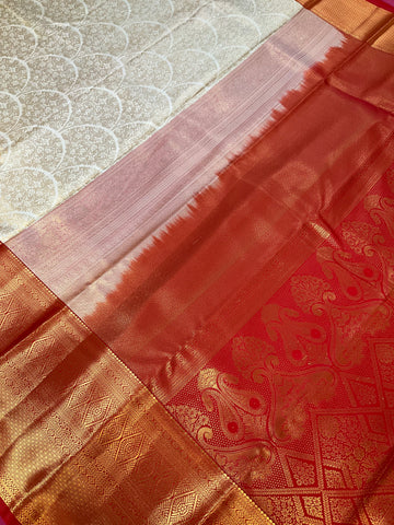 Half White & Red - Semi Silk Kanjeevaram Saree