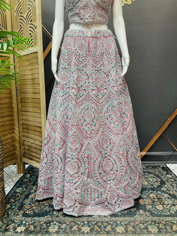 Pastel Net Lehenga Set with Real Mirror Work - Heavy Party Wear