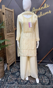 Cream Color Party Wear Palazzo Set - Embroidery Work