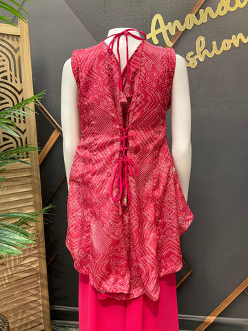 Pink Bhandhini Sharara Set - High Low Style Party Wear