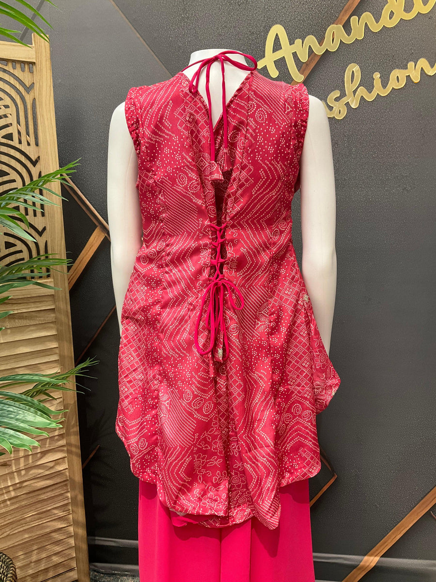 Pink Bhandhini Sharara Set - High Low Style Party Wear