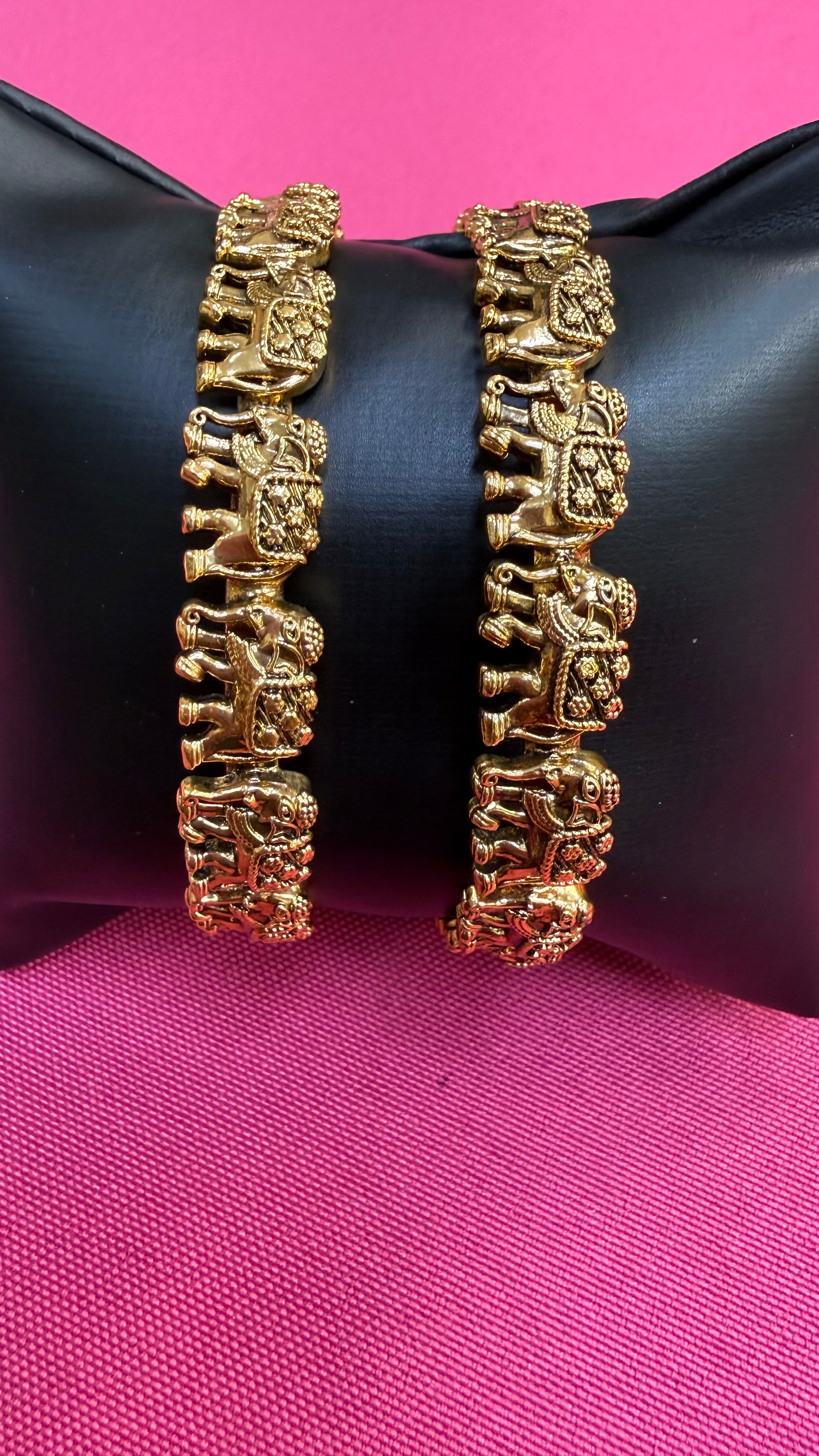 Antique Finish Elephant design Bangles set - set of 2