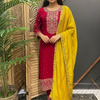 Party Wear Kurti Set with Contrast Dupatta - Vichitra Silk