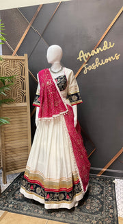 Women's Garba White Silk Chaniya Choli