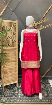Pink Party Wear Sleeveless Palazzo set